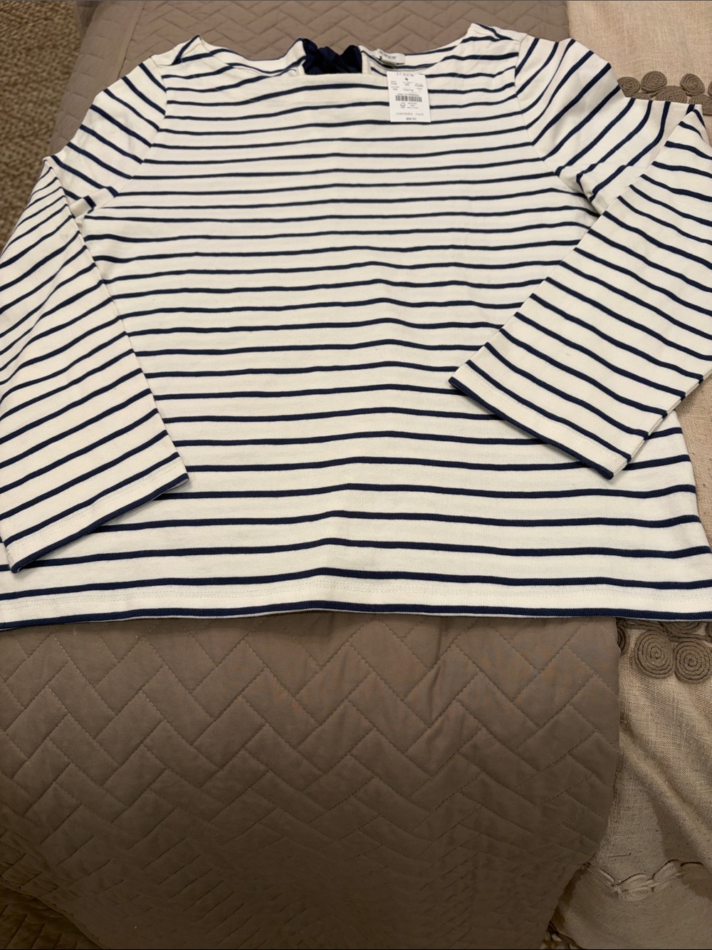 J. Crew Navy Striped Bow-Back Top/NWT/LARGE - Picture 7 of 13
